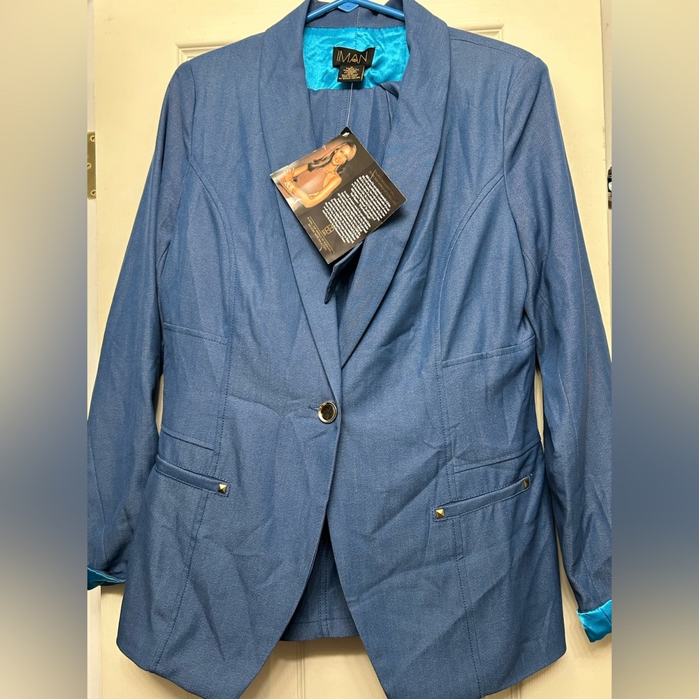 IMAN Blue Sport Coat with Notched Lapels and Aqua Lining